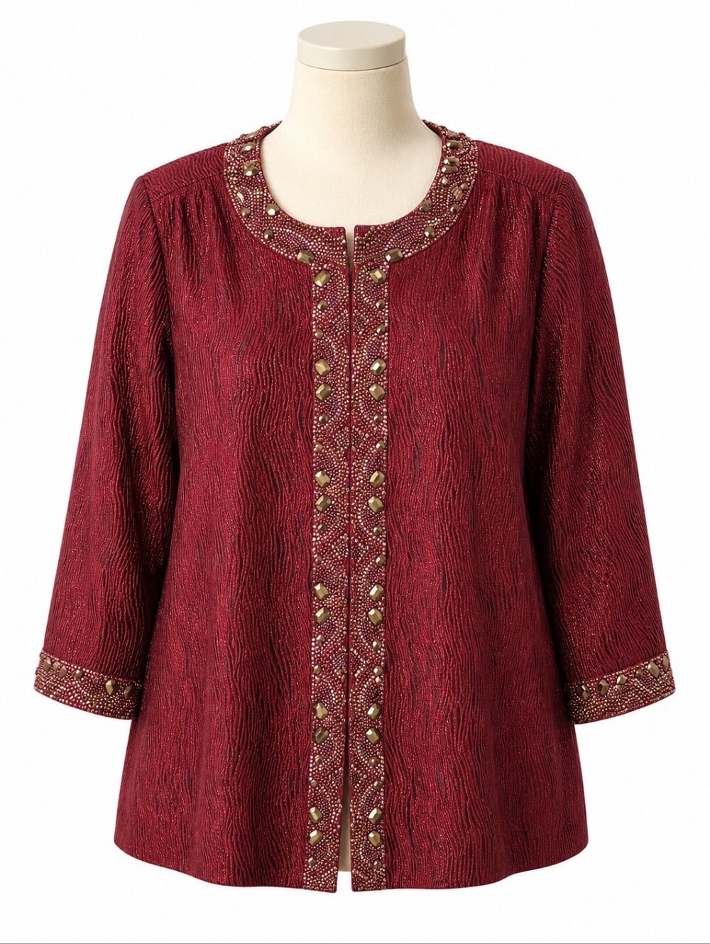 Added Dimensions Catherines 1X Red Metallic Textured Embellished Beaded Evening